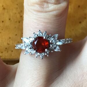 Natural Orange Red Garnet Sterling Silver Ring Size 7